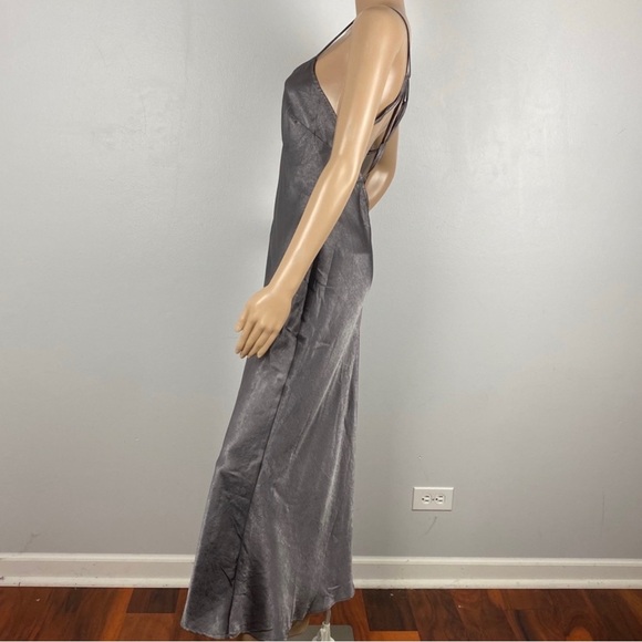 TOPSHOP GRAY METALLIC MAXI SLIP DRESS - Picture 5 of 9